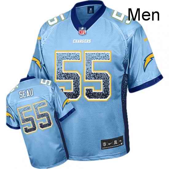 Men Nike Los Angeles Chargers 55 Junior Seau Elite Electric Blue Drift Fashion NFL Jersey